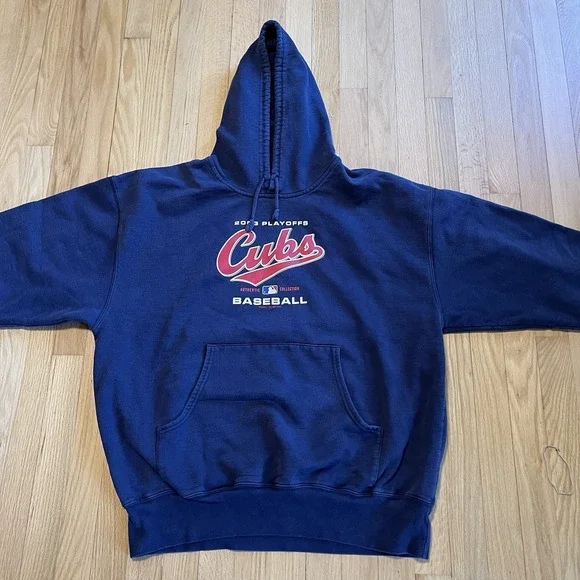 Vintage Chicago Cubs 2003 Playoff Hoodie Sweatshirt Majestic MLB Blue Men XL - Picture 2 of 7